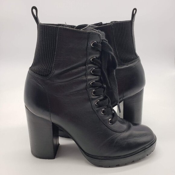 Steve Madden LATCH Women US 8 black leather heeled boots lace up side zip - Picture 1 of 14